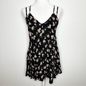 Brandy Melville Black Floral V-Neck Strappy Mini Dress One Size Small